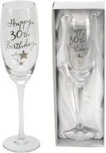 Happy 30th Birthday - Champagneglass med Sølvfarget Tekst og Motiver i Gaveeske 16 cm