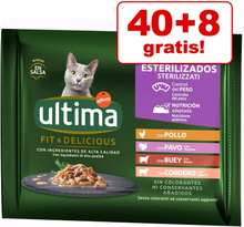 44 + 4 gratis! Ultima Katzenfutter 48 x 85 g - Sterilized: Fischauswahl (Thunfisch, Forelle, Ozeanfisch, Lachs)