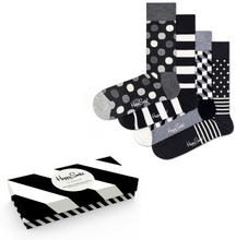 Happy socks Strømper 4P Black and White Gift Box Sort mønstret bomuld Str 41/46