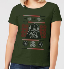 Star Wars Darth Vader Face Knit Women's Christmas T-Shirt - Forest Green - S - Forest Green