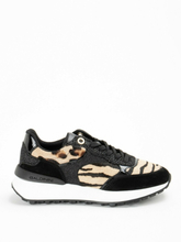 Low top trainers in black suede and animal print pony hair calf