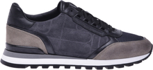 Low-top trainers in grey and black split leather and fabric