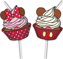 6 stk Sugrör med Mimmi Pigg Cupcakeflagga - Minnie Mouse Cafe