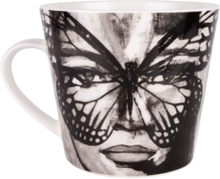 Golden Butterfly B&W With Ear Home Tableware Cups & Mugs Coffee Cups Black Carolina Gynning