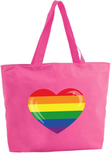Regenboog hart shopper tas fuchsia roze 47 cm