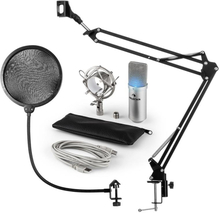 MIC-900S-LED USB mikrofonset V4 kondensatormikrofon mikrofonskydd arm LED silver