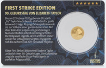 Sammlermünzen Reppa Goldmünze First Strike Edition 90. Geb. Liz Taylor