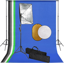 vidaXL Fotostudiosett med softboks lys, bakgrunn og reflektor