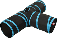vidaXL Kattetunnel 3-veis svart og blå 90 cm polyester