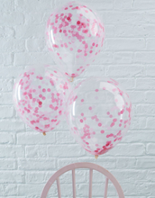 5 stk 30 cm - Gjennomsiktige Ballonger med Rosa Konfetti - Plukk og Miks