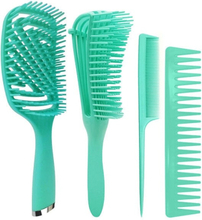 4 in 1 Home Travel Curly Hair Comb Set Massage Comb Plastic Straight Hair Tip Tail Hairdressing Wide Tooth Comb(Green)