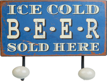 Ice Cold Beer Sold Here - Skylt med Krokar 23 cm
