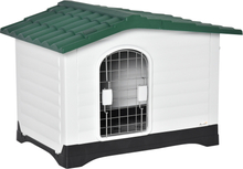 Casetta cuccia per cani da esterno con cancello e finestra bianco verde