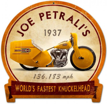 Joe Petrali's World's Fastest Knuckelhead 1937 Zwaar Metalen Bord 38 x 38 cm