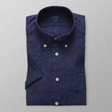 Eton Contemporary fit Marinblå kortärmad linneskjorta