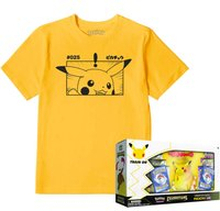 Pokémon TCG: Celebrations Premium Figure Collection 25th Anniversary - Pikachu VMAX & T-Shirt Bundle - M - Mustard