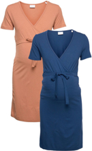 2er Pack MAMALICIOUS Damen Umstands-Kleider aus Tencel Jersey-Kleid für werdende Mütter 49554105 Navy/Beige