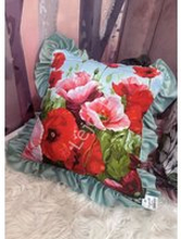 Ozdobna turkusowa poszewka na poduszkę w czerwone maki Velvet , zamsz dwustronna maki / gładka 42x42 cm