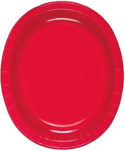8 st Röda Ovala Papptallrikar/Serveringsfat 31x25 cm