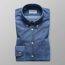 Eton Super Slim fit Blå Jeansskjorta med button down-krage