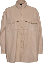 Agnes Thin Leather Shirt Tops Overshirts Beige MDK / Munderingskompagniet