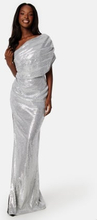Elle Zeitoune Luna Sequin One Shoulder Dress Silver XL