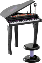 Mini pianoforte giocattolo per bambini con microfono e sgabello, nero