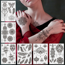 Temporäre Tattoo-Aufkleber, schwarze Feder, Mandala-Blume, wasserdichtes Körperkunst-Arm-Tattoo-Transferpapier
