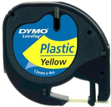 Dymo Letratag merketape av plast 12 mm Gul