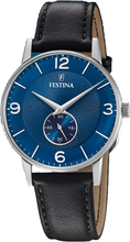 Festina F20566/3 Horloge Retro staal-leder zilverkleurig-blauw-zwart 36 mm