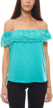 KAPORAL Bandeau-Shirt strukturiertes Damen Carmen-Shirt mit Volant Grün
