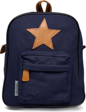 Back Pack, Navy With Leather Star Accessories Bags Backpacks Blå Smallstuff*Betinget Tilbud
